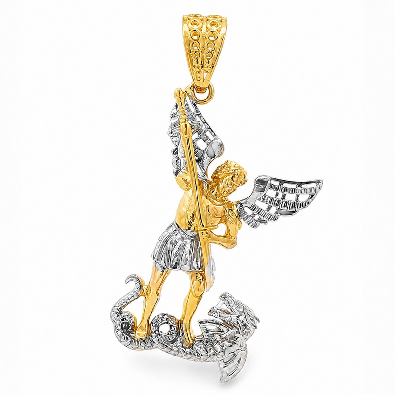 10K Two Tone Gold Saint Michael Pendant 33929