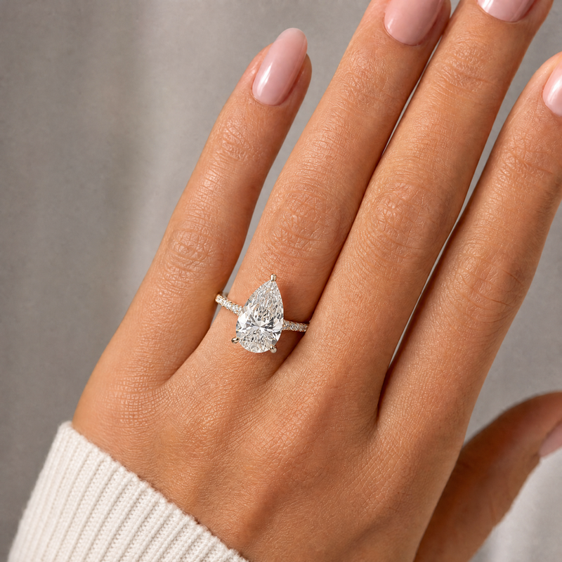 14K Gold Mirabella 4 Carat Pear Lab-Grown Diamond Engagement Ring, view 5