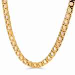 Gold tennis chain necklace featuring oval opal gemstones in bezel settings.