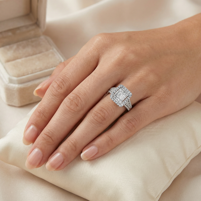 18K Gold Baguette Diamond Engagement Ring 67635