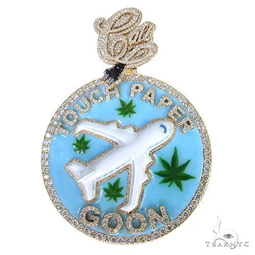 Custom diamond airplane logo pendant in 14k gold with glow-in-the-dark finish, front-facing view