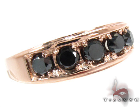 14K rose gold band with five prong-set round black diamonds