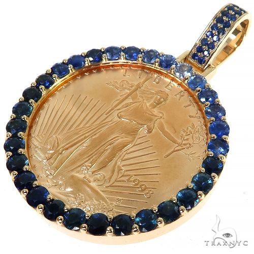 Gold 1 Ounce Sapphire Bezel Pendant, photo 3 of 6