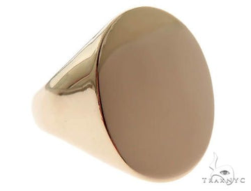 Mens engravable front ID initial ring in 14k yellow gold — top view showing flat engraving face
