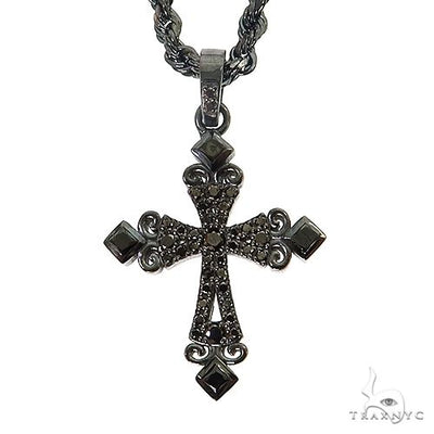 Gothic Style Black Diamond Cross Pendant Set 68713 - Image 1