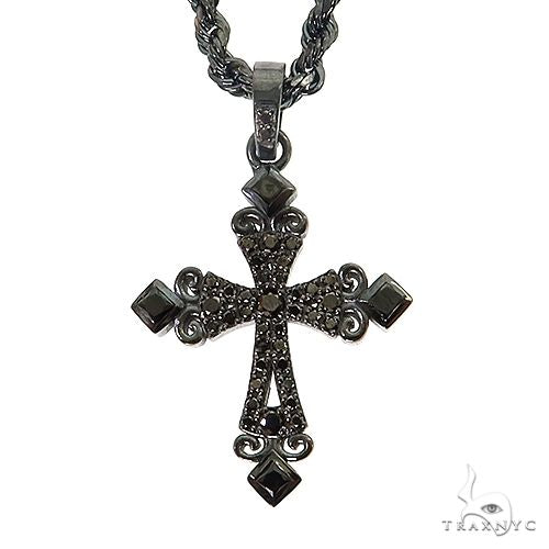 Gothic Style Black Diamond Cross Pendant Set 68713 - Image 1