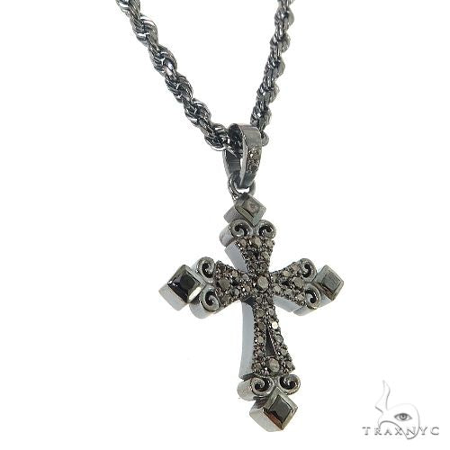 Gothic Style Black Diamond Cross Pendant Set 68713 | TraxNYC