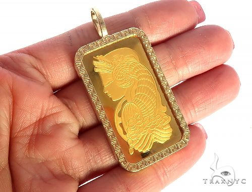 Greek Motif Dog Tag Pendant with 1 Ounce PAMP Suisse Bar Lady Fortuna 65515