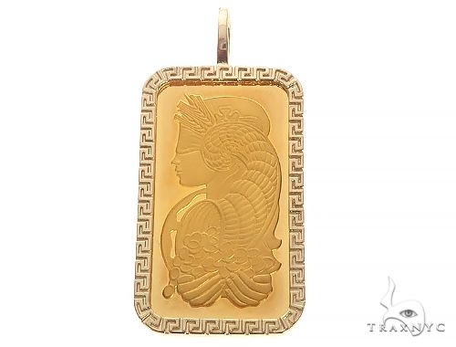 Greek Motif Dog Tag Pendant with 1 Ounce PAMP Suisse Bar Lady Fortuna