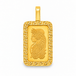 Greek Inspired Dog Tag Pendant with 2.5g PAMP Suisse Bar in 14K gold