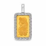 Greek Inspired Dog Tag Pendant with 2.5g PAMP Suisse Bar in 14K gold, view 3