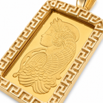 Greek Inspired Dog Tag Pendant with 2.5g PAMP Suisse Bar in 14K gold, view 8