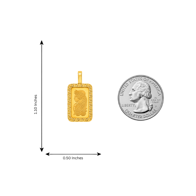 Greek Inspired Dog Tag Pendant with 2.5g PAMP Suisse Bar in 14K gold, view 11