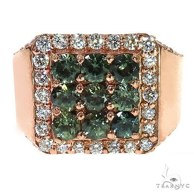 Green 3x3 Sapphire Diamond Ring 67337 - Image 1