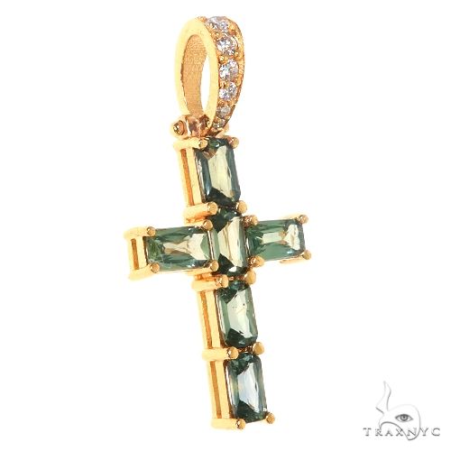 14K Gold Green Sapphire Cross Pendant, photo 2 of 6