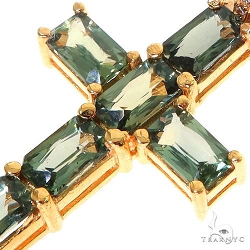 14K Gold Green Sapphire Cross Pendant, photo 3 of 6