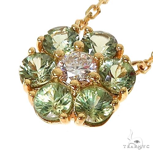 14K Gold Green Sapphire Diamond Flower Necklace, photo 3 of 5