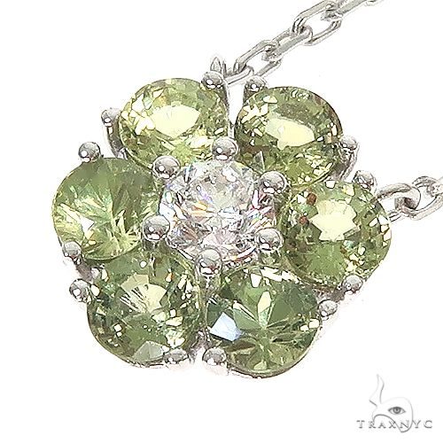 14K Gold Green Sapphire Diamond Flower Necklace, photo 3 of 6