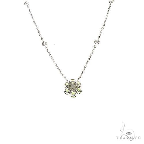 14K Gold Green Sapphire Diamond Flower Necklace, photo 5 of 6