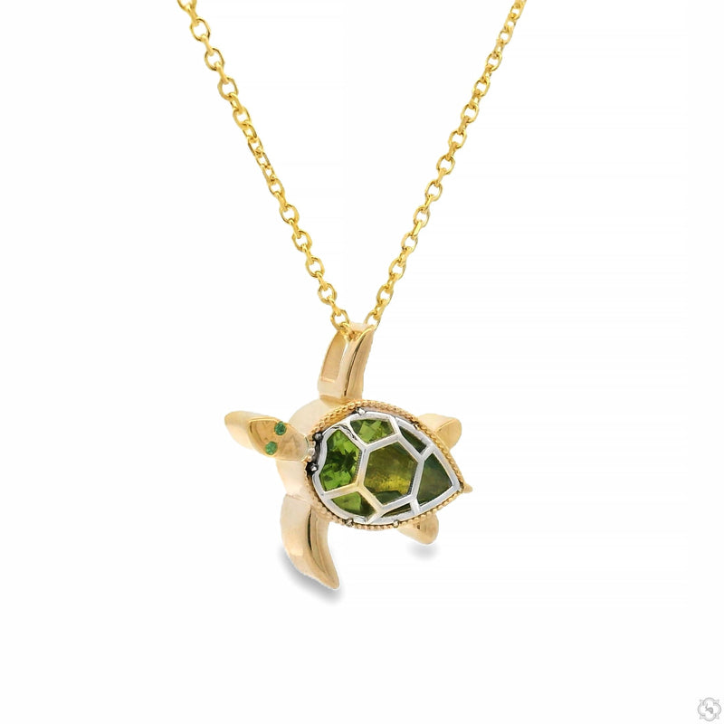 14K Gold Green Turtle Gemstone Pendant Set, photo 2 of 7