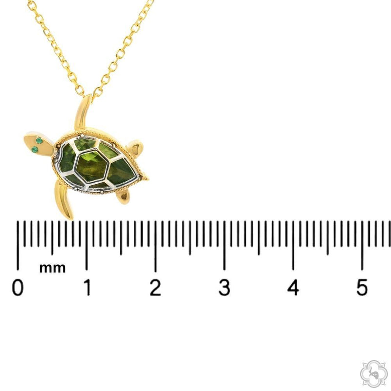 14K Gold Green Turtle Gemstone Pendant Set, photo 7 of 7