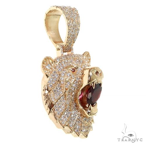 14K Gold Grizzly Bear Garnet Diamond Pendant, photo 2 of 7