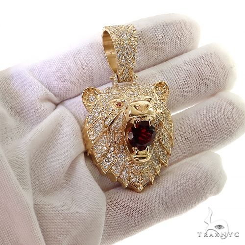 14K Gold Grizzly Bear Garnet Diamond Pendant, photo 7 of 7