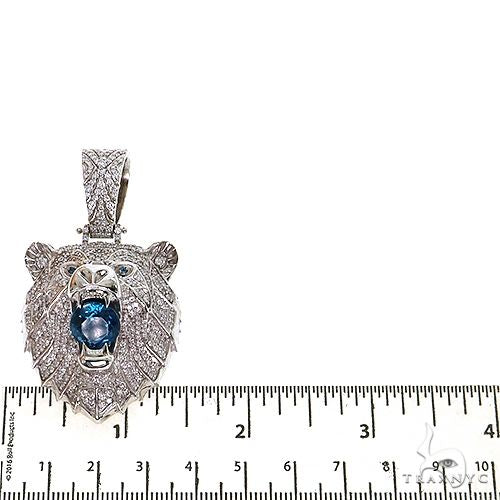 14K Gold Grizzly Bear Blue Topaz Diamond Pendant, photo 5 of 7
