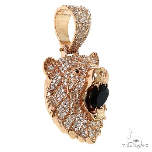 14K Gold Grizzly Bear Black Onyx Diamond Pendant, photo 2 of 6