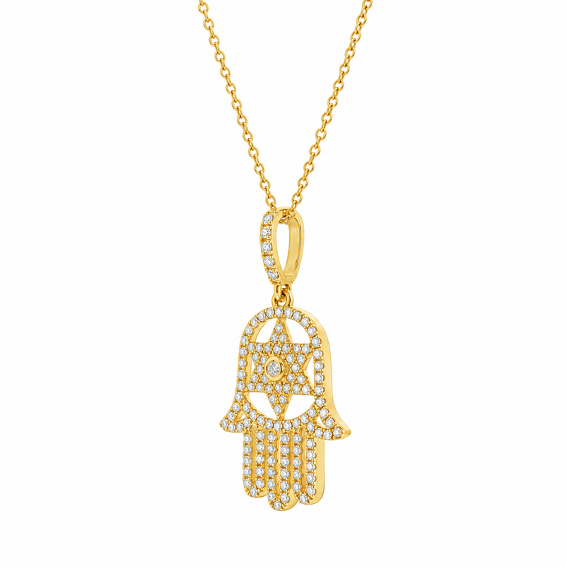 Guardian Light Hamsa & David Star Necklace 71825