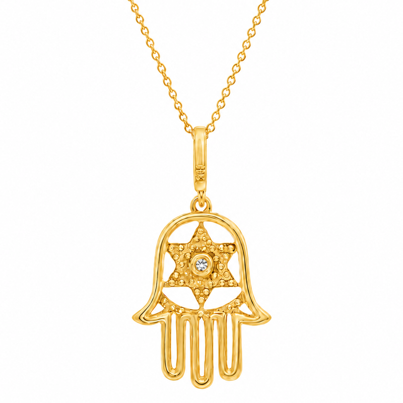 Guardian Light Hamsa & David Star Necklace 71825