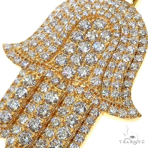 14K Gold Hamsa Lab-Grown Diamond Pendant, photo 3 of 7