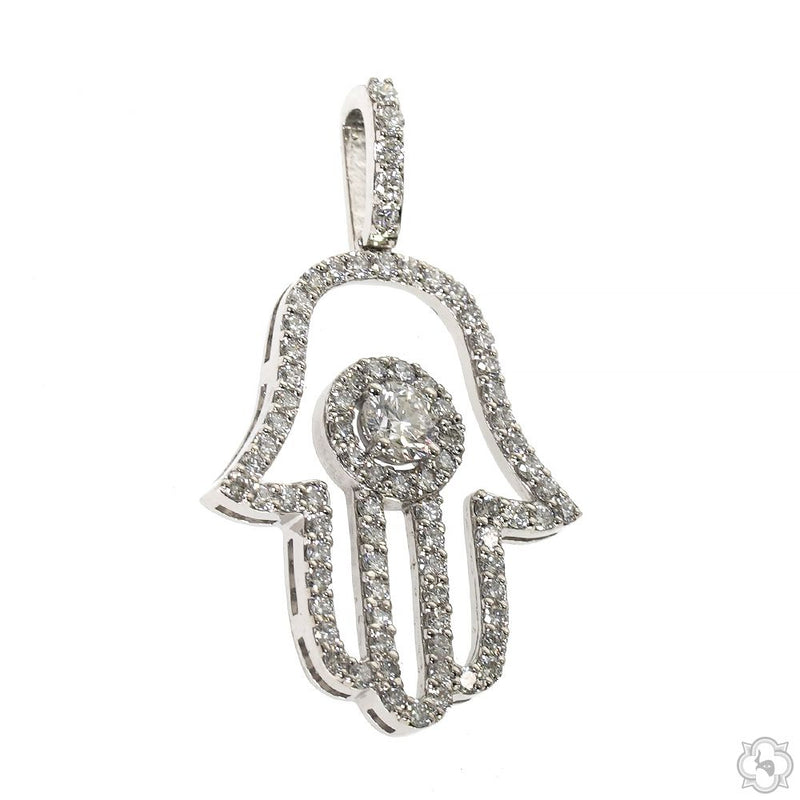14K Gold Hamsa Lab-Grown Diamond Pendant, photo 2 of 7