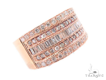 Men's diamond ring in gold – alternating round brilliant and baguette cuts in prong setting, angled view