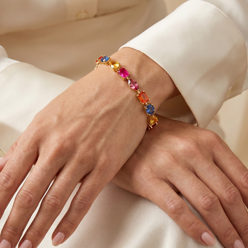 Harmony Shape Multicolor Sapphire Tennis Bracelet 71628