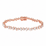 Rose gold bracelet with alternating round and square diamonds in a linked design.