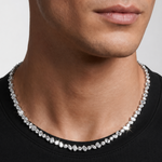 Men's silver diamond tennis chain necklace with round-cut stones, sleek and elegant design.