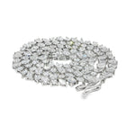 Silver diamond chain necklace with interlocking rectangular and round-cut stones.
