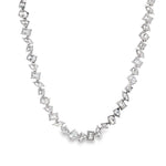 White gold chain necklace with alternating round and square diamond settings.
