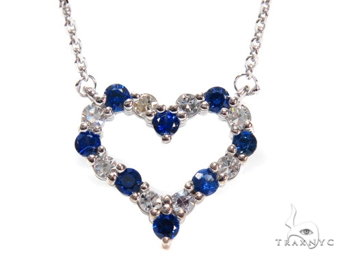 Heart Blue Sapphire Diamond Necklace 40833 - Image 3
