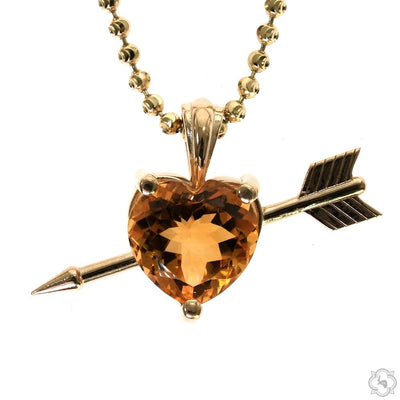 14K Gold Heart Shape Citrine Necklace Large