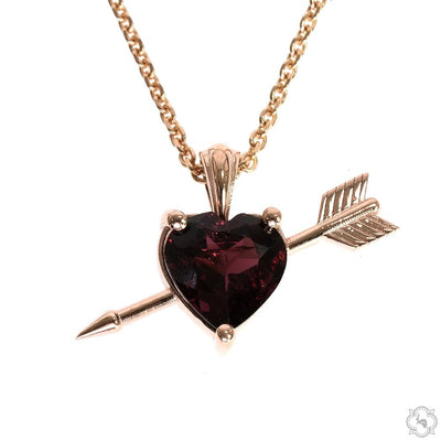 14K Gold Heart Shape Rhodolite Necklace Medium