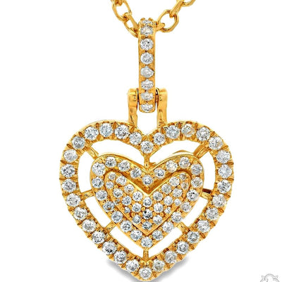 Yellow gold heart-shaped necklace with sparkling diamonds on delicate chain.