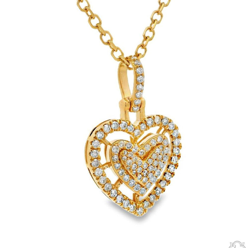 Yellow gold heart-shaped necklace with sparkling diamonds on delicate chain.