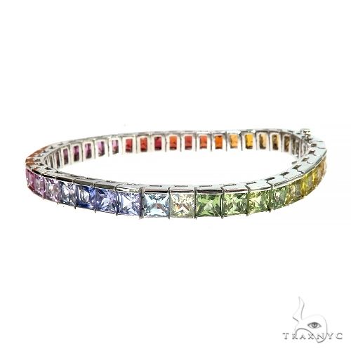 14K Gold Helga Rainbow Sapphire Princess Cut Bracelet, photo 3 of 6