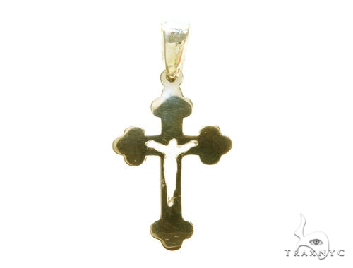 Yellow gold men's cross pendant with detailed crucifix design and trefoil ends