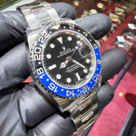 Rolex GMT-Master II 116710BLNR “Batman” in stainless steel with a black dial, blue and black ceramic bezel, and Oyster bracelet.
