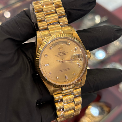 Rolex Day-Date 36mm 18238 Champagne Diamond Dial Fluted Bezel 18K Yellow Gold | Pre-Owned 71203