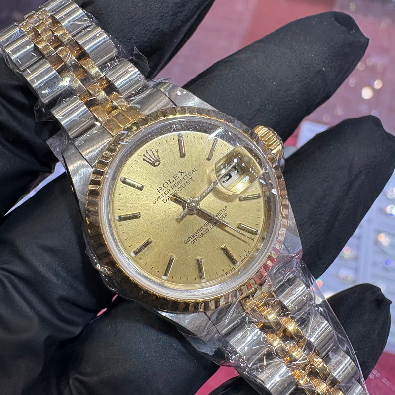 Rolex DateJust 26mm | Two Tone Gold | Champagne Stick Dial