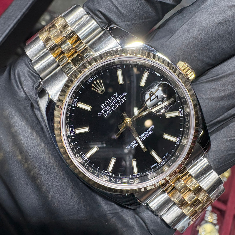 Rolex DateJust 36mm | Two Tone Gold | Black Stick Dial | 116233